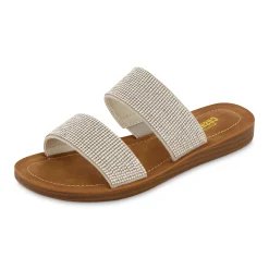 Slide Sandals | Flat Sandals>Cushionaire Alana Two Band Slide Sandal Silver