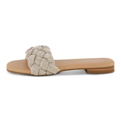 Slide Sandals | Flat Sandals>Cushionaire Fisk Woven Rhinestone Sandal SilverSparkle