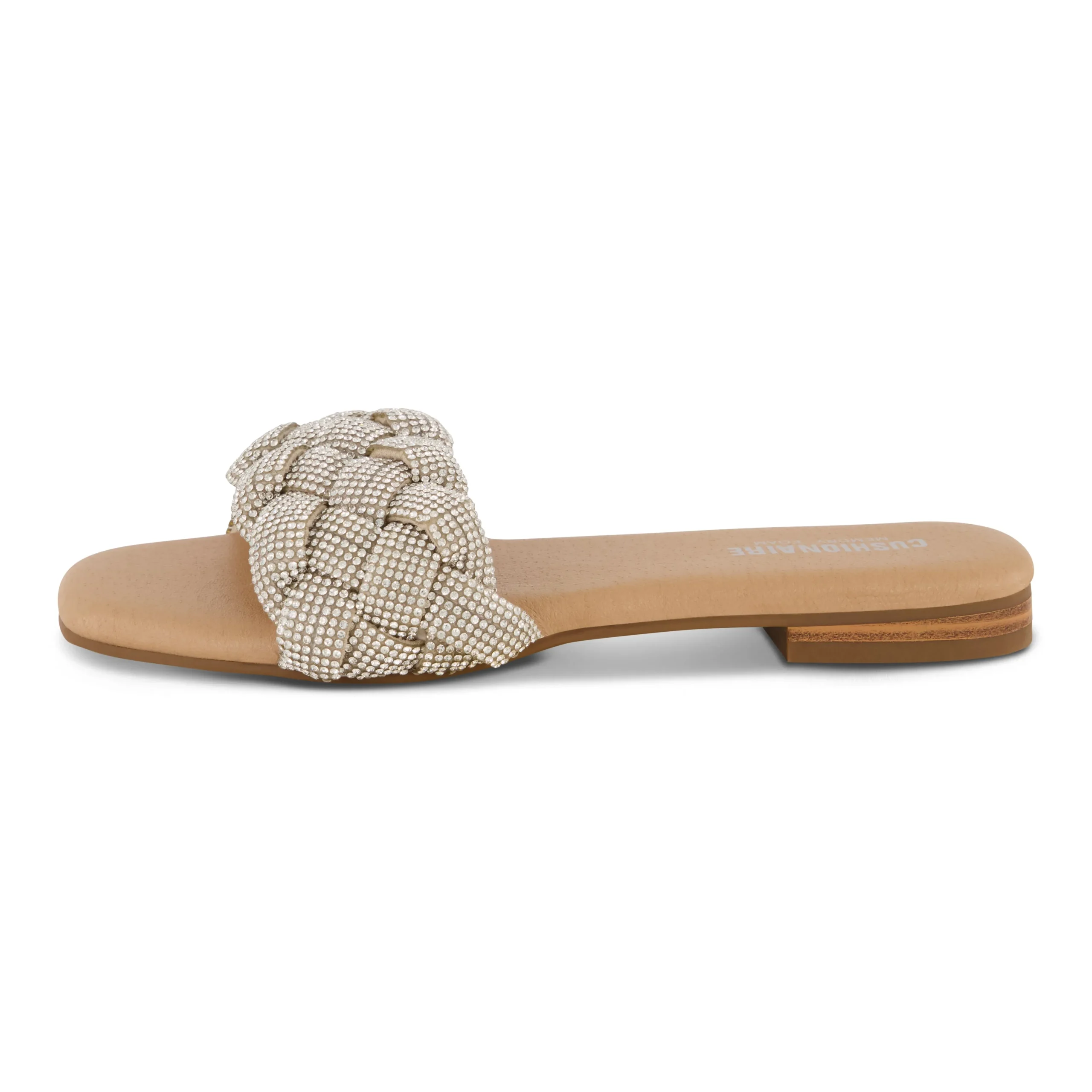 Slide Sandals | Flat Sandals>Cushionaire Fisk Woven Rhinestone Sandal SilverSparkle