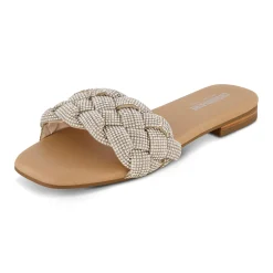 Slide Sandals | Flat Sandals>Cushionaire Fisk Woven Rhinestone Sandal SilverSparkle
