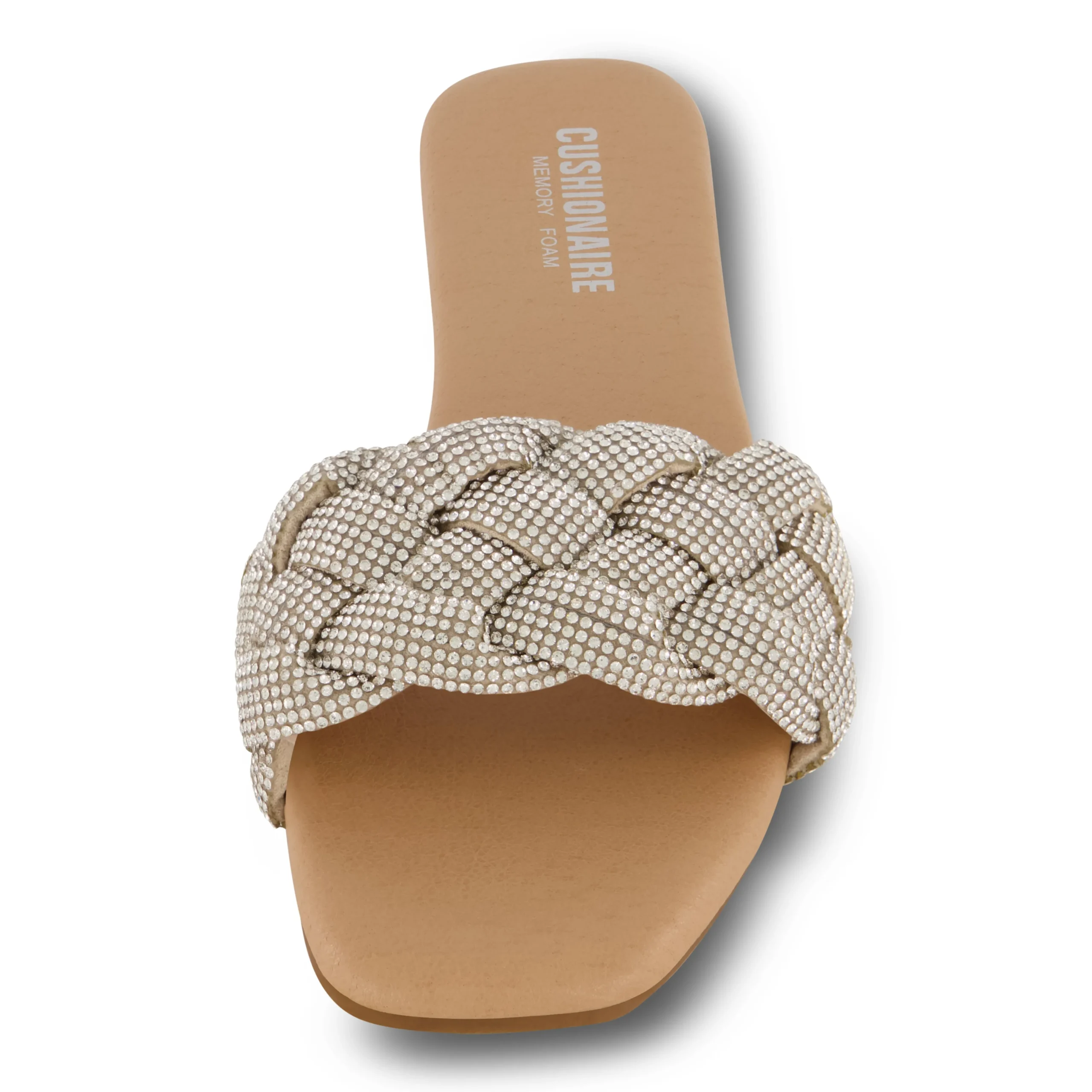 Slide Sandals | Flat Sandals>Cushionaire Fisk Woven Rhinestone Sandal SilverSparkle