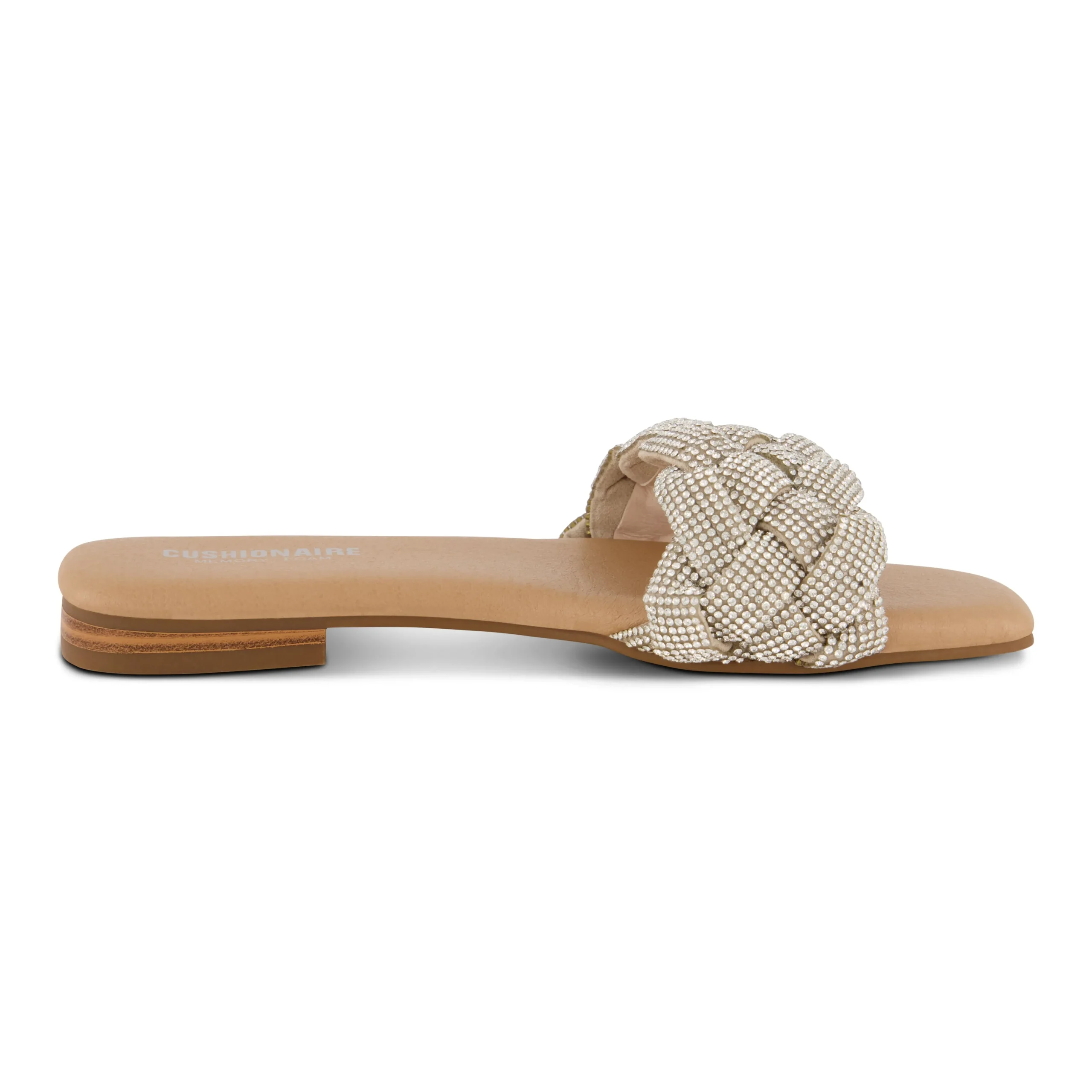 Slide Sandals | Flat Sandals>Cushionaire Fisk Woven Rhinestone Sandal SilverSparkle
