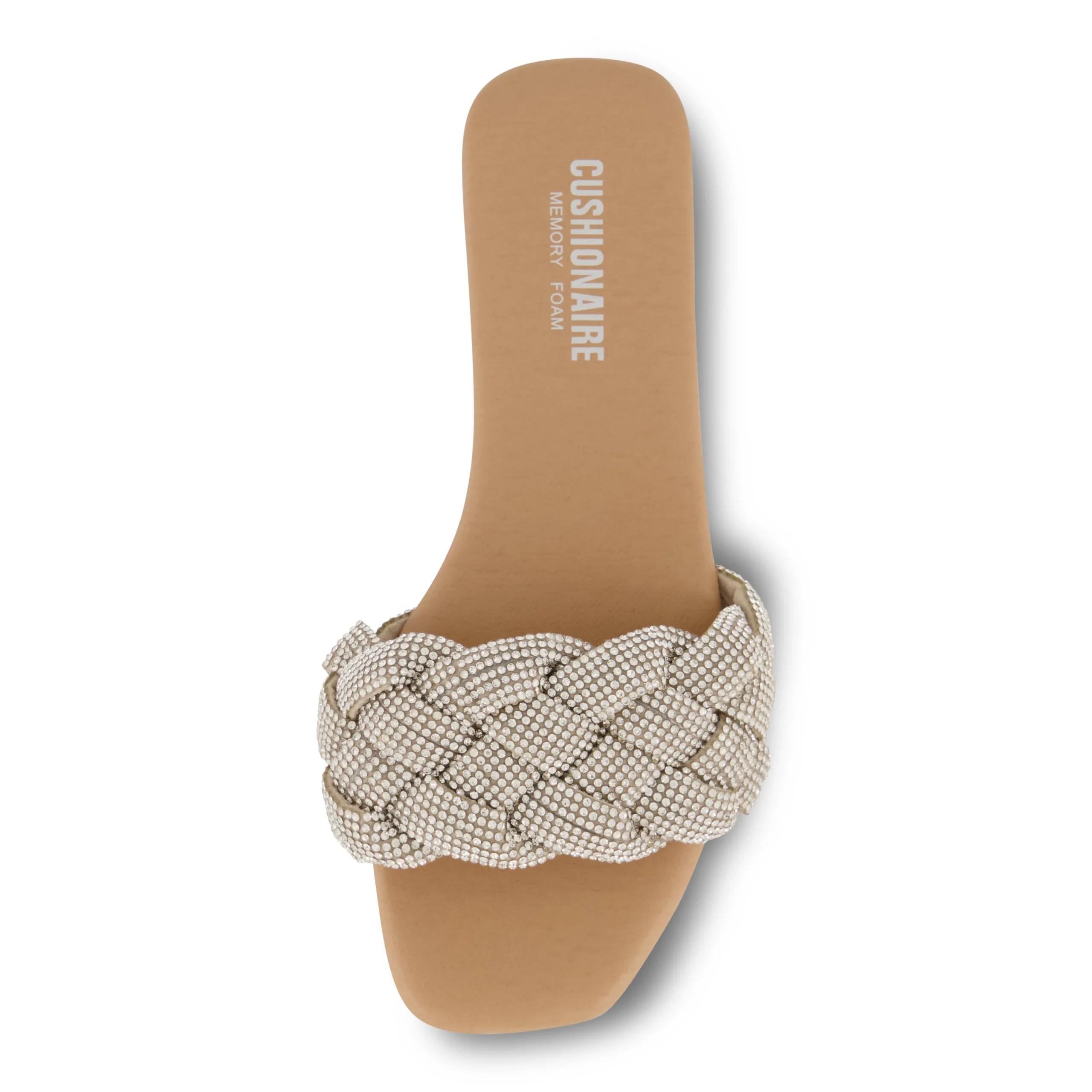 Slide Sandals | Flat Sandals>Cushionaire Fisk Woven Rhinestone Sandal SilverSparkle
