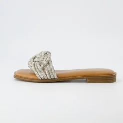Slide Sandals | Flat Sandals>Cushionaire Fortuna Braided Rhinestone Slide Sandal Silver