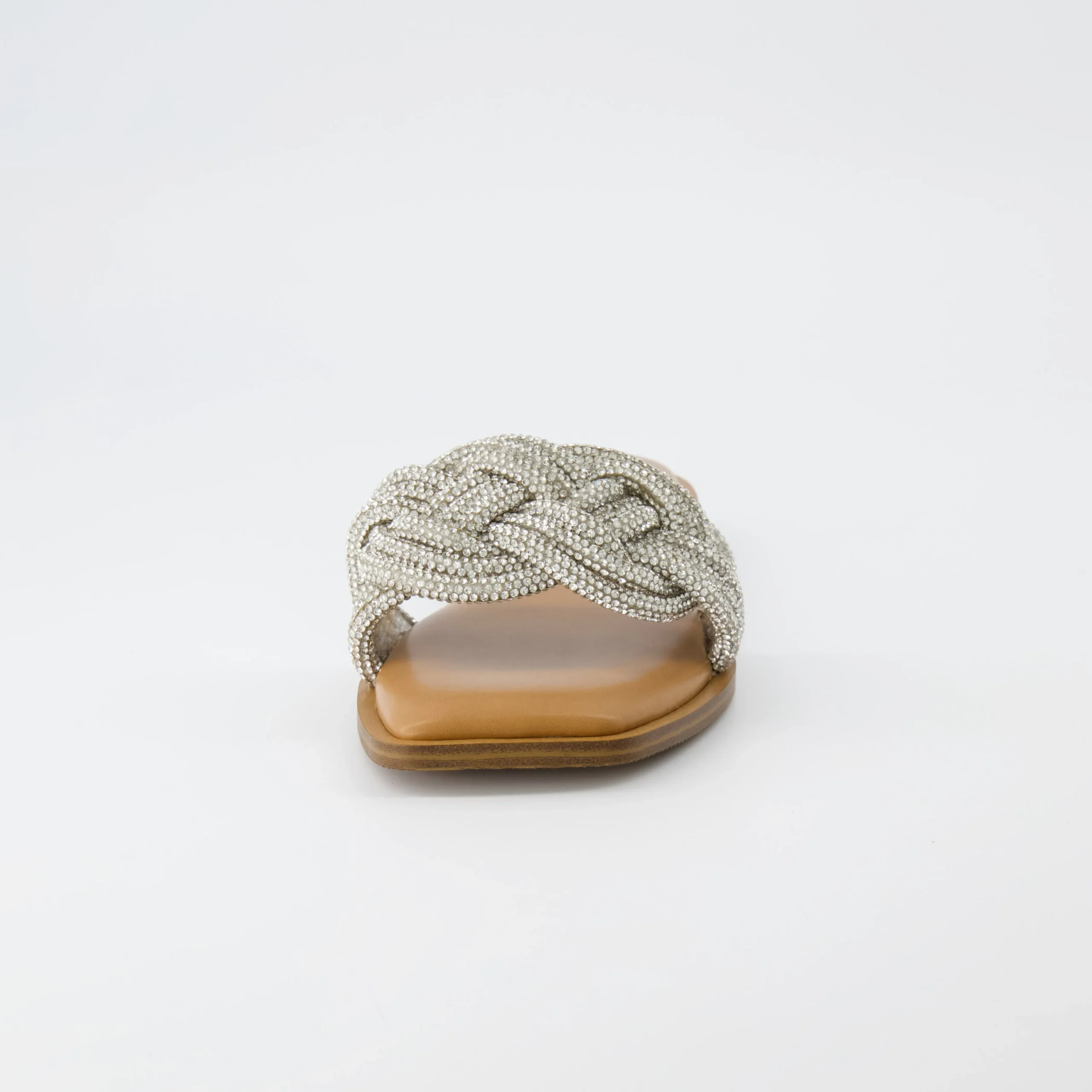 Slide Sandals | Flat Sandals>Cushionaire Fortuna Braided Rhinestone Slide Sandal Silver