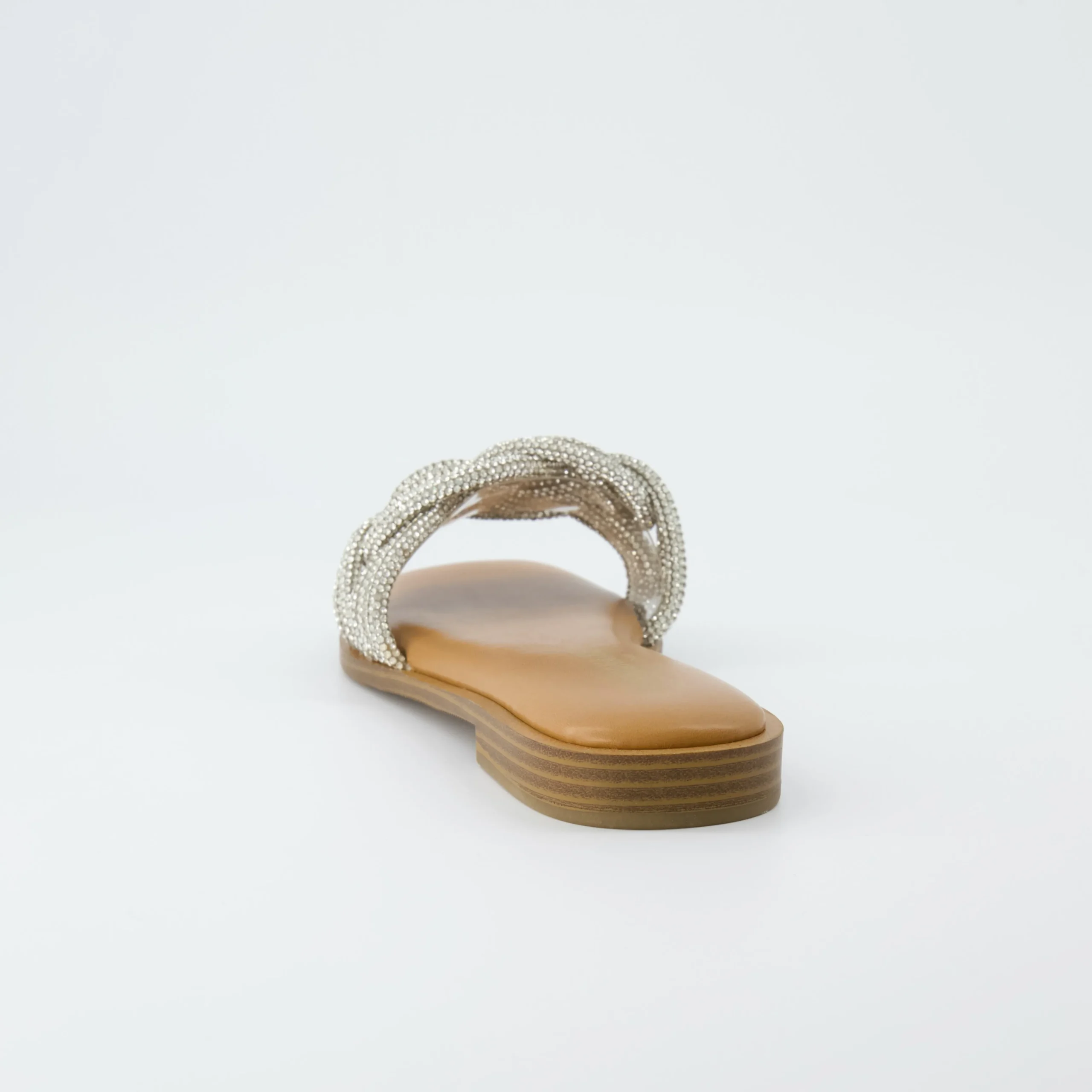Slide Sandals | Flat Sandals>Cushionaire Fortuna Braided Rhinestone Slide Sandal Silver