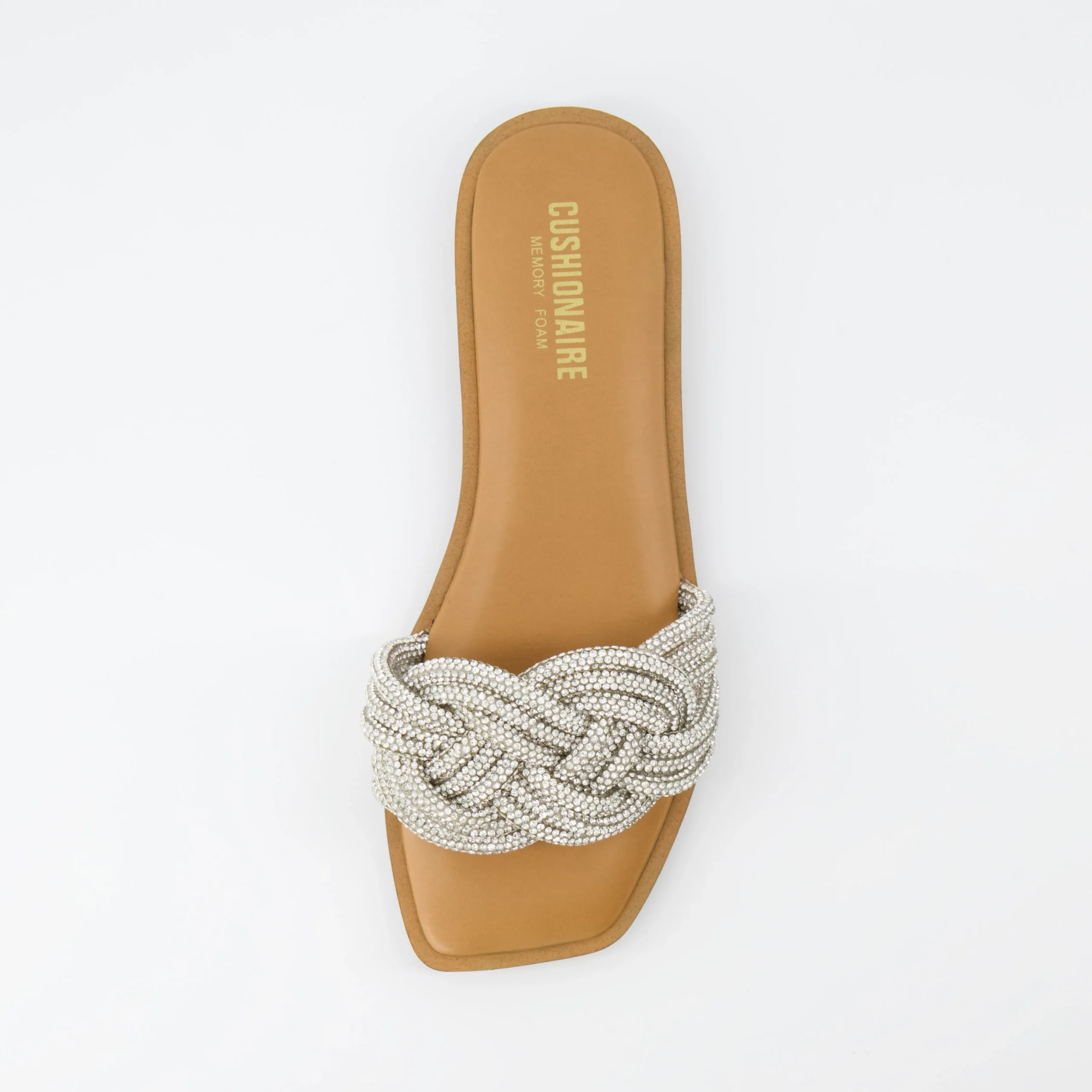 Slide Sandals | Flat Sandals>Cushionaire Fortuna Braided Rhinestone Slide Sandal Silver