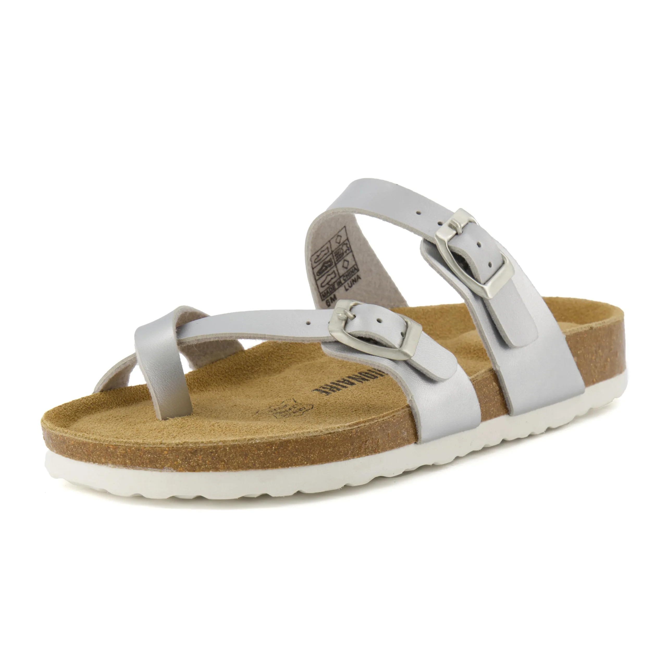 Slide Sandals | Footbed Sandals>Cushionaire Luna Cork Footbed Sandal Metallics