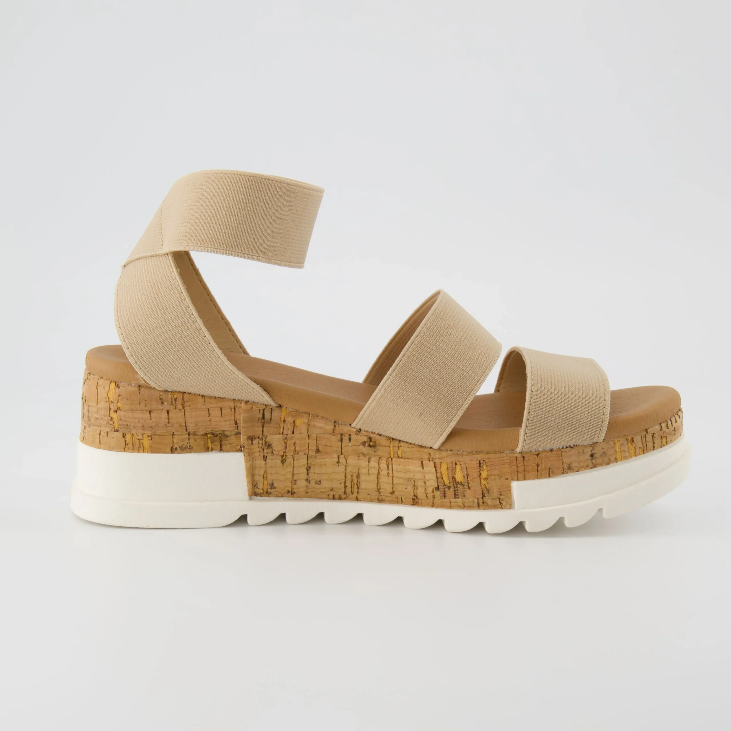 Platform Sandals>Cushionaire Naomi Stretch Cork Wedge Sandal