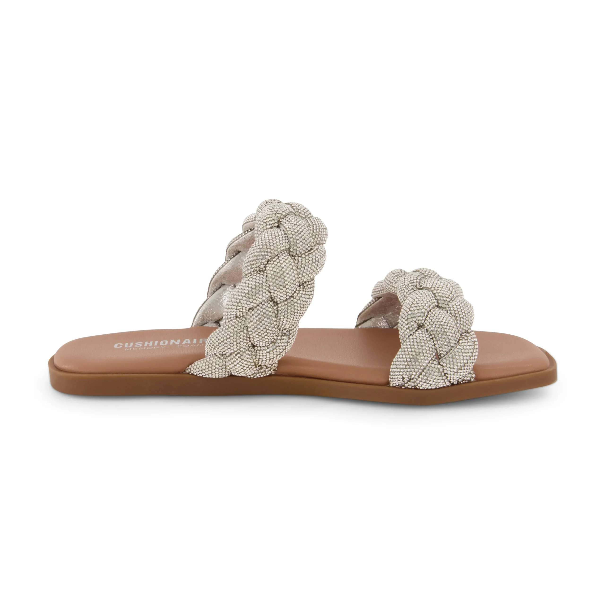 Slide Sandals | Flat Sandals>Cushionaire Natasha Braided Rhinestone Dress Sandal SilverSparkle