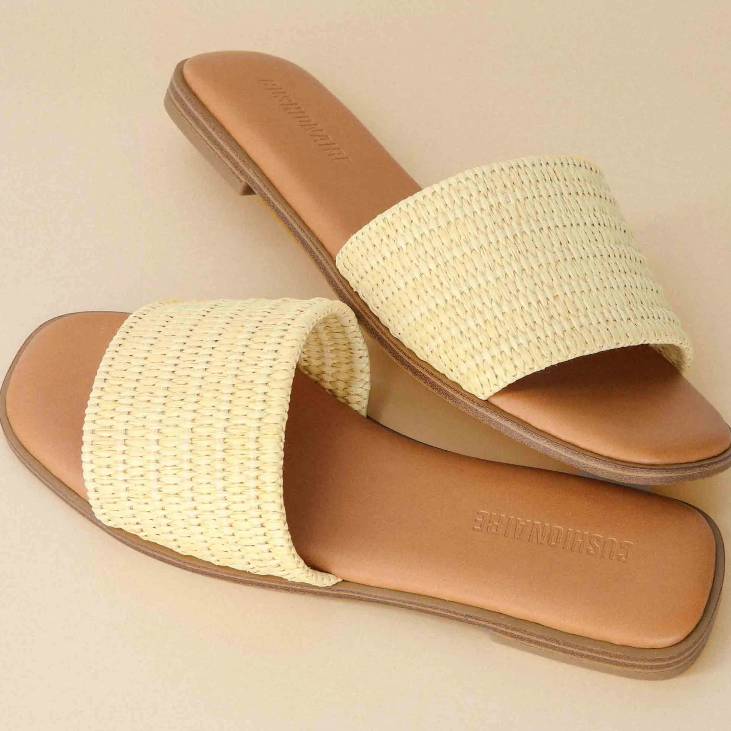 Slide Sandals | Flat Sandals>Cushionaire Sesame Raffia Slide Sandal