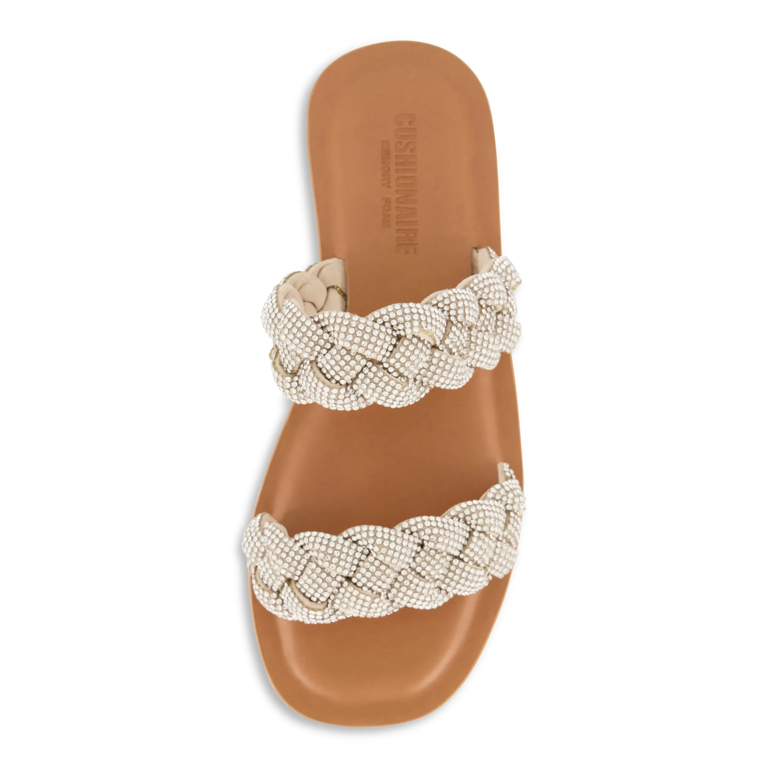 Slide Sandals | Flat Sandals>Cushionaire Shine Braided Rhinestone Dress Sandal SilverSparkle