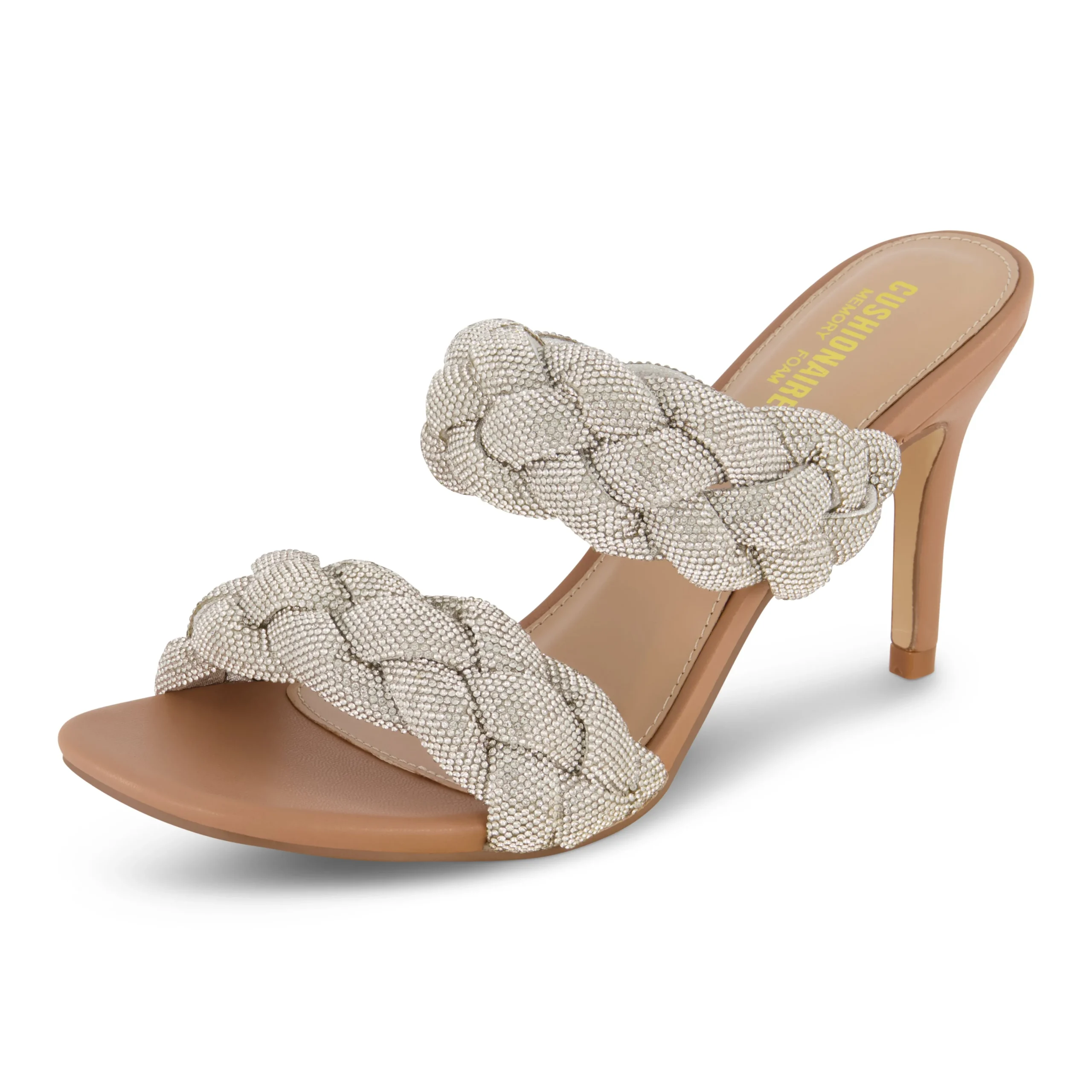 Dress Sandals | Dress Sandals>Cushionaire Sparkle Braided Rhinestone Dress Heel SilverSparkle