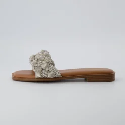 Slide Sandals | Flat Sandals>Cushionaire Verse Woven Rhinestone Slide Sandals SilverSparkle
