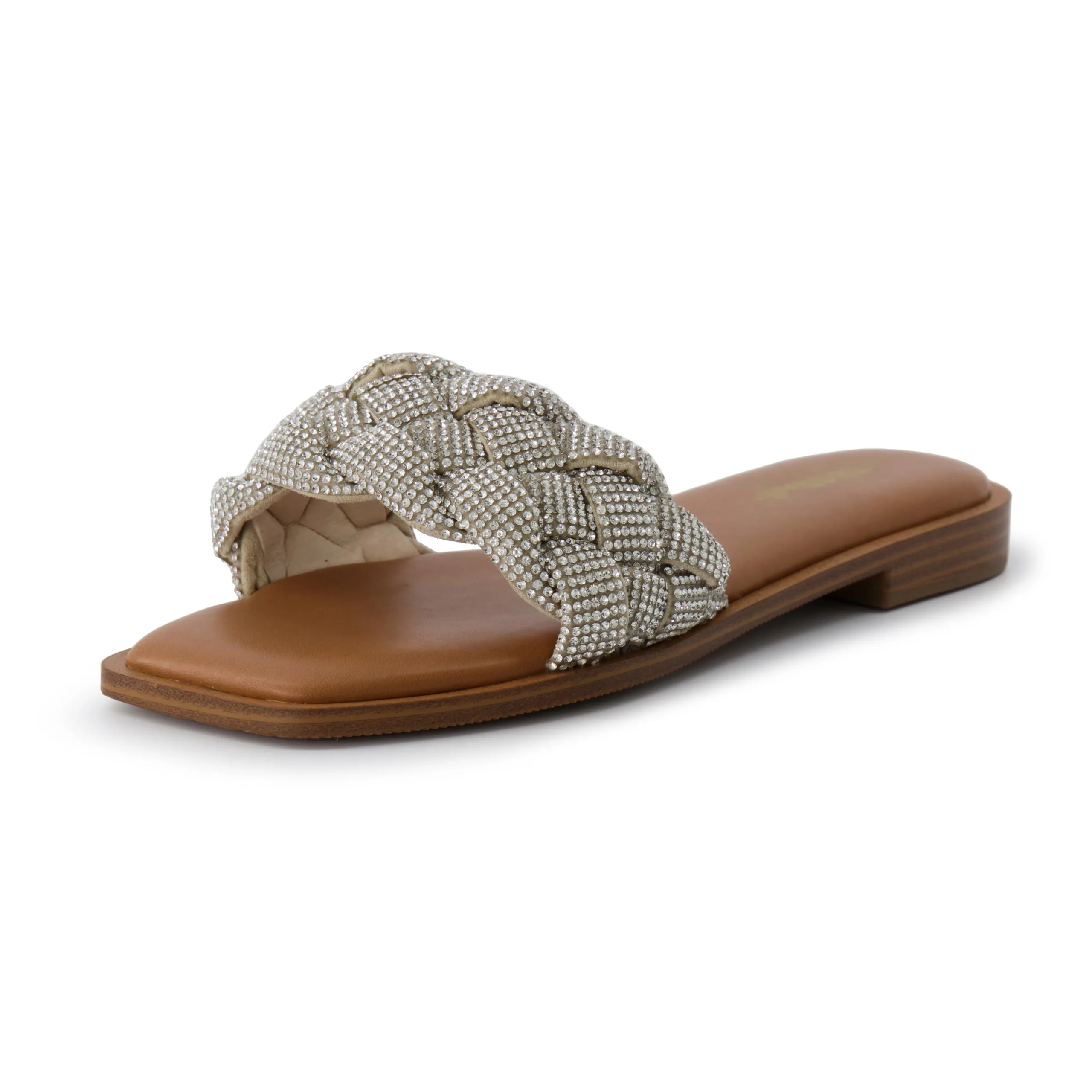 Slide Sandals | Flat Sandals>Cushionaire Verse Woven Rhinestone Slide Sandals SilverSparkle