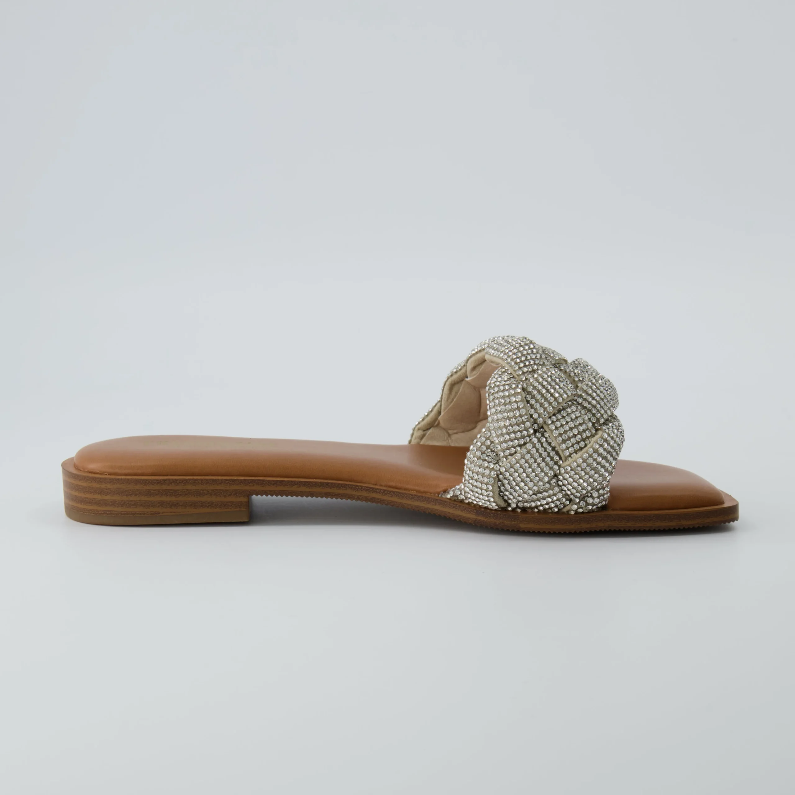 Slide Sandals | Flat Sandals>Cushionaire Verse Woven Rhinestone Slide Sandals SilverSparkle