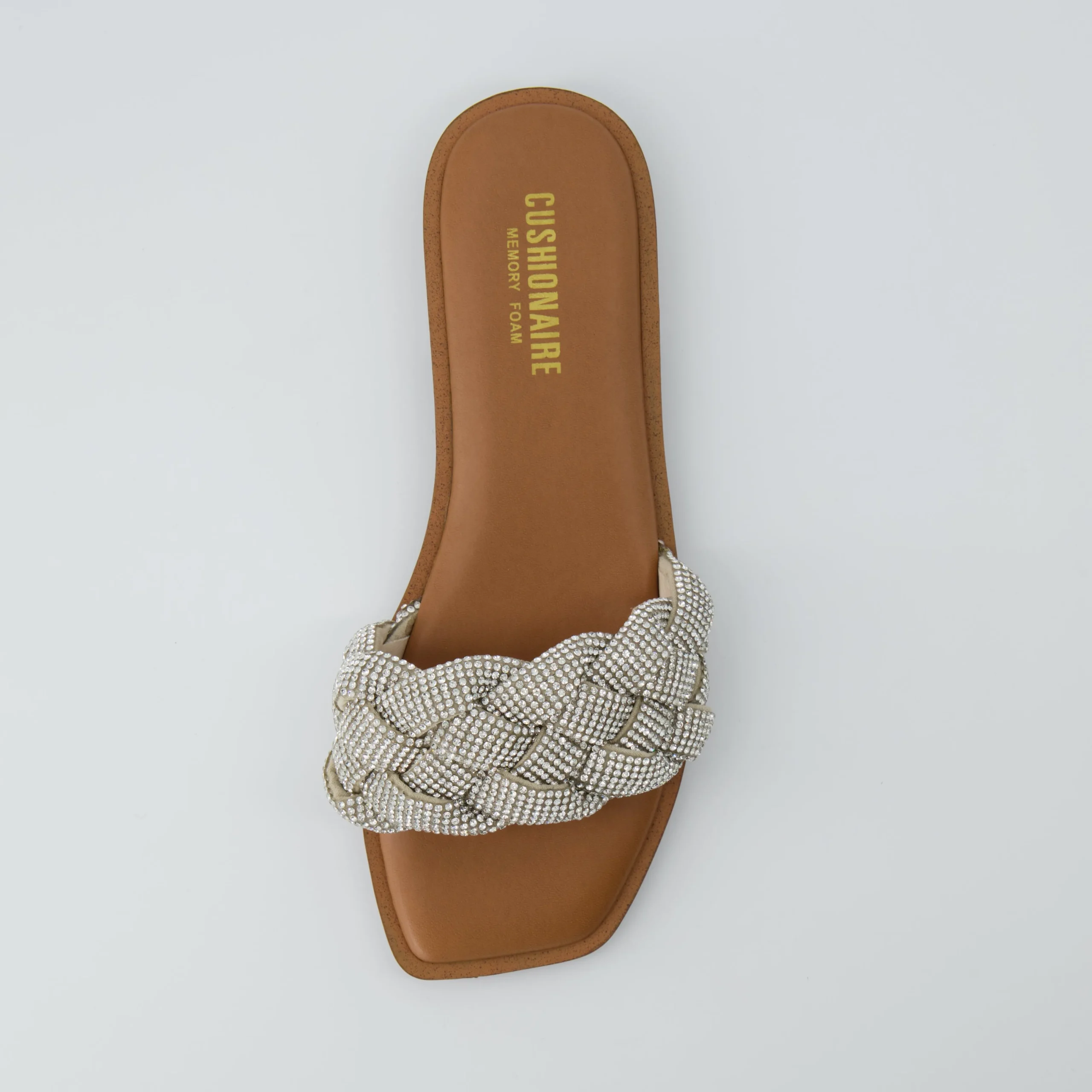 Slide Sandals | Flat Sandals>Cushionaire Verse Woven Rhinestone Slide Sandals SilverSparkle