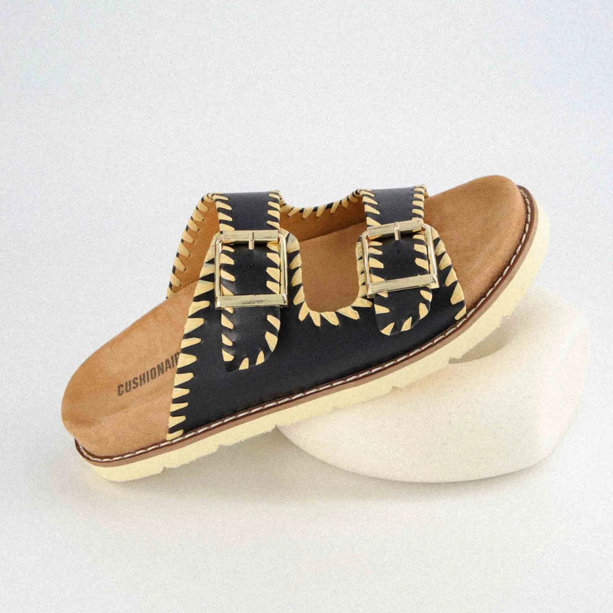 Slide Sandals | Footbed Sandals>Cushionaire Wyatt Whipstitch Footbed Sandal